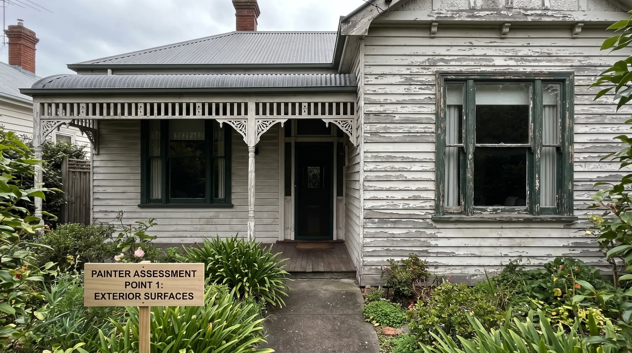 A Brighton home’s timber weatherboards, painted window frames and sheltered front verandah, viewed from the garden as examples of exterior surfaces to assess when checking local painter recommendations.